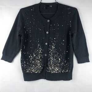 Eileen Fisher: cashmere blend 3/4 sleeve cardigan metal beads Petite SMALL